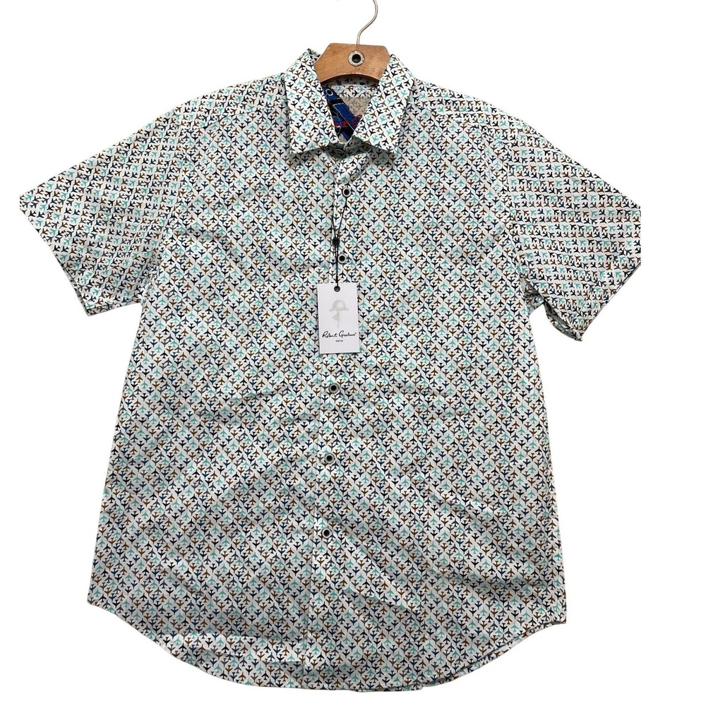 Robert Graham Short Sleeve Button Up Shirt Men's Size M Airplane all over Print